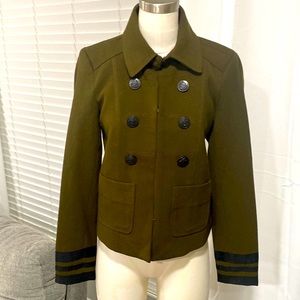 LOFT Dark Olive Green Military Style Lined Coat Jacket Sz 2